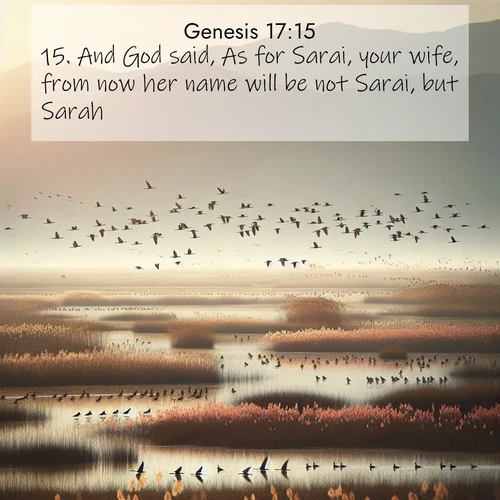 BBE Genesis 17:15 overlaying nature image scene: Spring migration fills marshlands with calling birds.;15. And God said, As for Sarai, your wife, from now her name will be not Sarai, but Sarah.