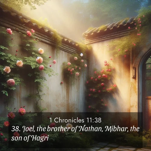 BasicEnglish 1 Chronicles  ; image nature: image with the bible verse :Joel, the brother of Nathan, Mibhar, the son of Hagri, ; Browse our collection of vibrant Bible verse images set against calming backdrops like tropical shores, quiet woods, and majestic mountains. Download free wallpapers featuring KJV 1 Chronicles 11:38. Current verse is overlayed with the thematic nature scene : Wild roses climb abandoned walls. Time stands still in secret gardens. ; 11:38