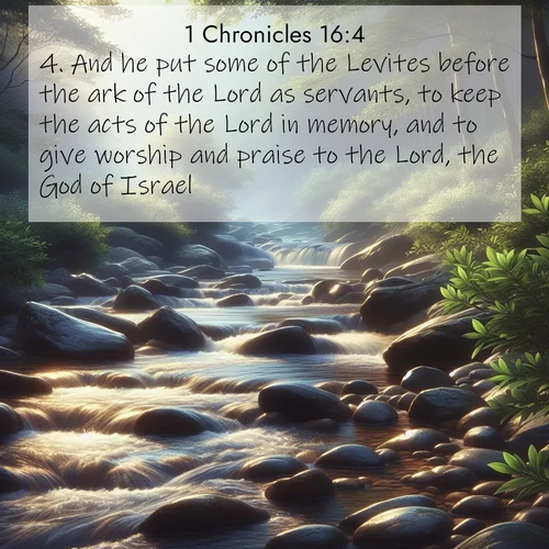 BasicEnglish 1 Chronicles  ; image nature: image with the bible verse :And he put some of the Levites before the ark of the Lord as servants, to keep the acts of the Lord in memory, and to give worship and praise to the Lord, the God of Israel: ; Admire our gallery of Bible verse images showcasing divine beauty in nature—whether snowy peaks or serene oceans. Each image is freely downloadable and perfect for personal or spiritual use. Share verses like KJV 1 Chronicles 16:4. Current verse is overlayed with the thematic nature scene : A mountain stream tumbles over smooth rocks between banks of mountain laurel. ; 16:4