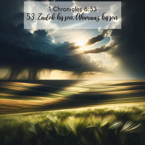 BasicEnglish 1 Chronicles  ; image nature: image with the bible verse :Zadok his son, Ahimaaz his son. ; Browse our collection of Bible verses paired with captivating photos of God’s creation, like crystal-clear lakes, majestic cliffs, and colorful skies. All images are free for download and sharing. Verse examples include KJV 1 Chronicles 6:53. Current verse is overlayed with the thematic nature scene : Summer storms approach across vast prairie skies. ; 6:53