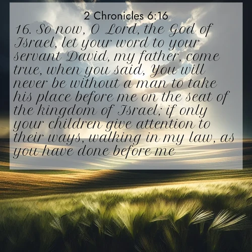 BBE 2 Chronicles 6:16 overlaying nature image scene: Summer storms approach across vast prairie skies.;16. So now, O Lord, the God of Israel, let your word to your servant David, my father, come true, when you said, You will never be without a man to take his place before me on the seat of the kingdom of Israel; if only your children give attention to their ways, walking in my law, as you have done before me.