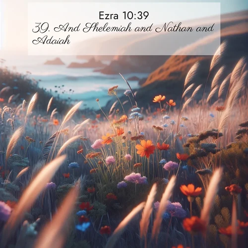 BasicEnglish Ezra  ; image nature: image with the bible verse :And Shelemiah and Nathan and Adaiah, ; Admire our free collection of Bible verse images with beautiful landscapes like sunlit forests, rippling waters, and radiant dawns. Each verse, such as KJV Ezra 10:39, is ready to download and share. Current verse is overlayed with the thematic nature scene : Summer wildflowers wave in the breeze on coastal bluffs. ; 10:39