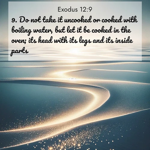 BBE Exodus 12:9 overlaying nature image scene: Summer heat waves ripple above salt flats stretching to the horizon.;9. Do not take it uncooked or cooked with boiling water, but let it be cooked in the oven; its head with its legs and its inside parts.