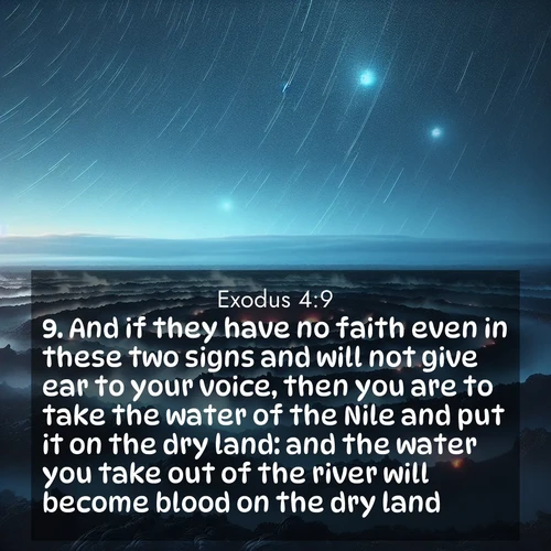 BBE Exodus 4:9 overlaying nature image scene: Volcanic steam rises through a field of black lava. Stars wheel overhead in the thin air.;9. And if they have no faith even in these two signs and will not give ear to your voice, then you are to take the water of the Nile and put it on the dry land: and the water you take out of the river will become blood on the dry land.