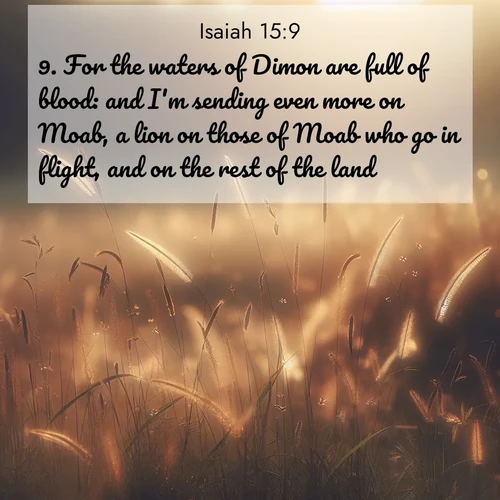 BBE Isaiah 15:9 overlaying nature image scene: Summer heat brings out cricket songs in meadow grass.;9. For the waters of Dimon are full of blood: and I'm sending even more on Moab, a lion on those of Moab who go in flight, and on the rest of the land.