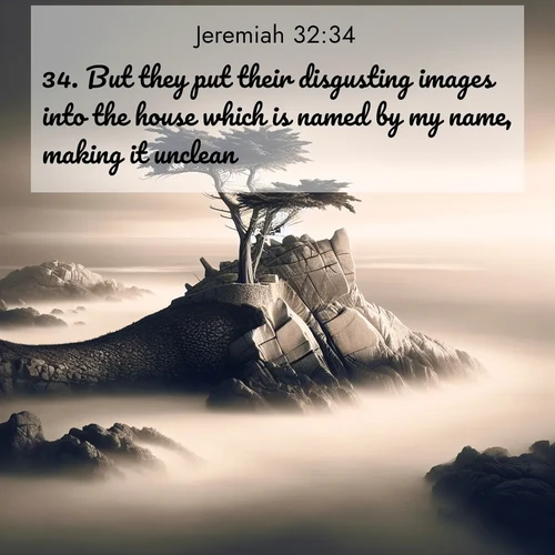BasicEnglish Jeremiah  ; image nature: image with the bible verse :But they put their disgusting images into the house which is named by my name, making it unclean. ; Explore a collection of Bible verses paired with springtime scenes, featuring blooming flowers, lush meadows, and trees in full bloom. These images symbolize divine renewal and hope. Download inspiring verses like KJV Jeremiah 32:34. Current verse is overlayed with the thematic nature scene : A lone cypress stands sentinel on a wave-carved point. Pacific storms have shaped its every branch. ; 32:34