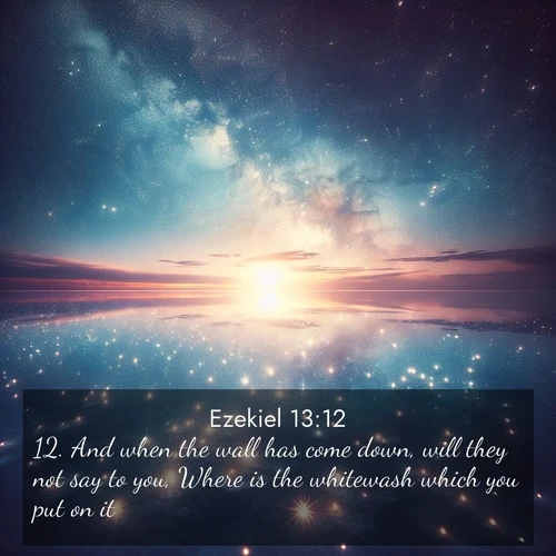 BBE Ezekiel 13:12 overlaying nature image scene: Stars reflect perfectly in the salt flats after rainfall. The horizon disappears in the mirror-like expanse.;12. And when the wall has come down, will they not say to you, Where is the whitewash which you put on it?