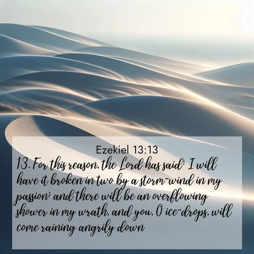 BBE Ezekiel 13:13 overlaying nature image scene: Coastal dunes shift slowly beneath constant winds.;13. For this reason, the Lord has said: I will have it broken in two by a storm-wind in my passion; and there will be an overflowing shower in my wrath, and you, O ice-drops, will come raining angrily down.