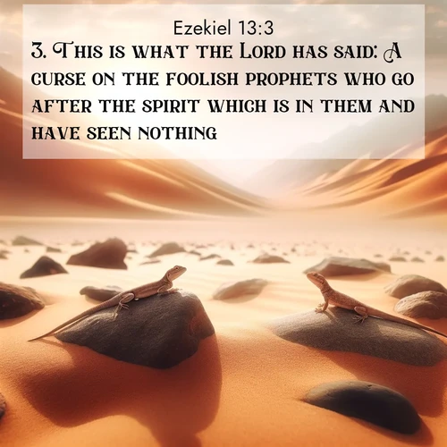 BBE Ezekiel 13:3 overlaying nature image scene: Desert lizards bask on sun-hot rocks. Heat mirages dance like water.;3. This is what the Lord has said: A curse on the foolish prophets who go after the spirit which is in them and have seen nothing!