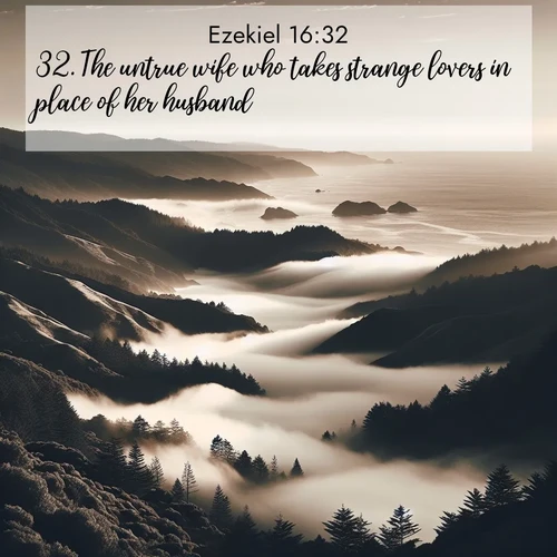 BasicEnglish Ezekiel  ; image nature: image with the bible verse :The untrue wife who takes strange lovers in place of her husband! ; Explore a collection of Bible verses paired with springtime scenes, featuring blooming flowers, lush meadows, and trees in full bloom. These images symbolize divine renewal and hope. Download inspiring verses like KJV Ezekiel 16:32. Current verse is overlayed with the thematic nature scene : Coastal fog rolls inland through gaps in seaside hills. ; 16:32