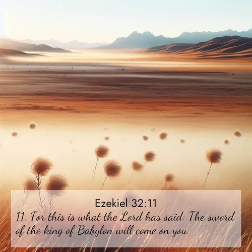 BasicEnglish Ezekiel  ; image nature: image with the bible verse :For this is what the Lord has said: The sword of the king of Babylon will come on you. ; Discover a unique collection of Bible verses adorned with winter landscapes, such as snow-covered forests, gently falling snowflakes, and pristine mountains. These images evoke the peace and purity of God&#039;s creation. Share verses like KJV Ezekiel 32:11. Current verse is overlayed with the thematic nature scene : Autumn wind sends tumbleweeds dancing across the prairie. ; 32:11