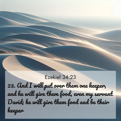 BasicEnglish Ezekiel  ; image nature: image with the bible verse :And I will put over them one keeper, and he will give them food, even my servant David; he will give them food and be their keeper. ; Admire Bible images representing autumn, with swirling leaves, misty skies, and vibrant trees. These images inspire profound spiritual reflection. Download and share verses like KJV Ezekiel 34:23. Current verse is overlayed with the thematic nature scene : Coastal dunes shift slowly beneath constant winds. ; 34:23