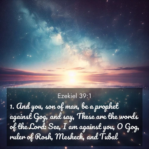 BasicEnglish Ezekiel  ; image nature: image with the bible verse :And you, son of man, be a prophet against Gog, and say, These are the words of the Lord: See, I am against you, O Gog, ruler of Rosh, Meshech, and Tubal: ; Browse beautiful Bible verse images accompanied by peaceful scenes like calm seas, ancient forests, and radiant horizons. Download high-quality, free images featuring verses such as KJV Ezekiel 39:1. Current verse is overlayed with the thematic nature scene : Stars reflect perfectly in the salt flats after rainfall. The horizon disappears in the mirror-like expanse. ; 39:1