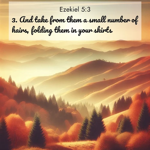 BBE Ezekiel 5:3 overlaying nature image scene: Autumn colors paint hillsides in warm earth tones.;3. And take from them a small number of hairs, folding them in your skirts.