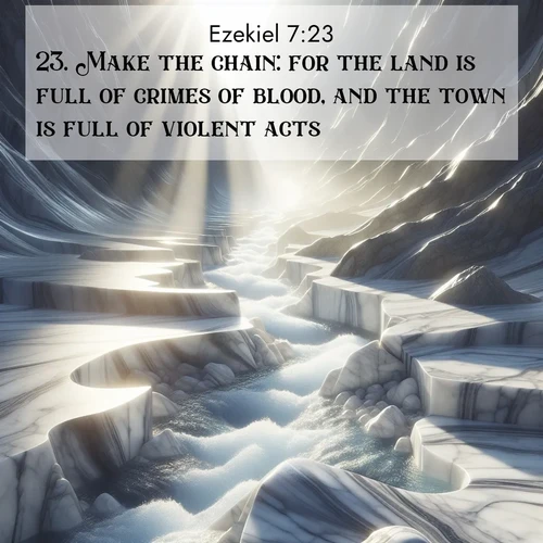 BasicEnglish Ezekiel  ; image nature: image with the bible verse :Make the chain: for the land is full of crimes of blood, and the town is full of violent acts. ; Explore Bible verse images highlighting the beauty of spring, with vibrant flowers, butterflies, and blossoming fruit trees. These scenes evoke divine hope and renewal. Download inspiring verses like KJV Ezekiel 7:23. Current verse is overlayed with the thematic nature scene : Mountain streams carve marble smooth. Sunlight dances on clear pools. ; 7:23