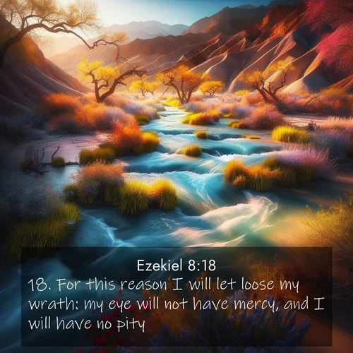 BasicEnglish Ezekiel  ; image nature: image with the bible verse :For this reason I will let loose my wrath: my eye will not have mercy, and I will have no pity. ; Explore an exceptional collection of Bible verse images accompanied by photos of nature, showcasing snowy mountains, serene forests, and still lakes. These images feature luminous tones and varied fonts to bring serenity and inspiration. Share uplifting verses like KJV Ezekiel 8:18. Current verse is overlayed with the thematic nature scene : Spring floods transform desert arroyos into rushing streams. ; 8:18