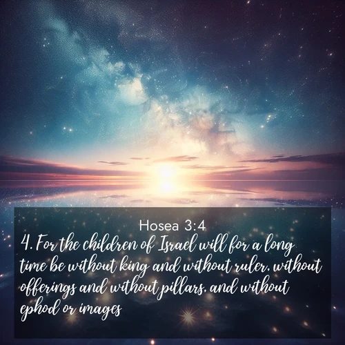 BBE Hosea 3:4 overlaying nature image scene: Stars reflect perfectly in the salt flats after rainfall. The horizon disappears in the mirror-like expanse.;4. For the children of Israel will for a long time be without king and without ruler, without offerings and without pillars, and without ephod or images.