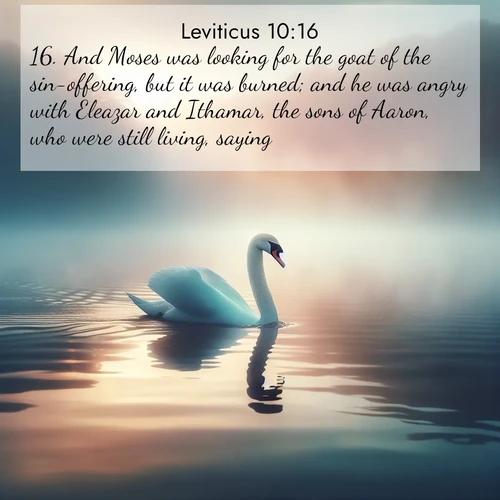 BasicEnglish Leviticus  ; image nature: image with the bible verse :And Moses was looking for the goat of the sin-offering, but it was burned; and he was angry with Eleazar and Ithamar, the sons of Aaron, who were still living, saying, ; Download inspiring Bible verse images featuring stunning natural vistas, from tropical islands to rolling hills. These free images make perfect wallpapers or gifts. Share verses like KJV Leviticus 10:16. Current verse is overlayed with the thematic nature scene : A single swan glides across a misty lake. Dawn paints the water in pastels. ; 10:16