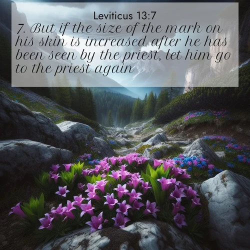 BasicEnglish Leviticus  ; image nature: image with the bible verse :But if the size of the mark on his skin is increased after he has been seen by the priest, let him go to the priest again: ; Admire our autumnal collection of Bible verse images accompanied by photos of paths lined with red and yellow leaves, fiery forests, and calm rivers. These images inspire reflection and serenity. Share verses like KJV Leviticus 13:7. Current verse is overlayed with the thematic nature scene : Alpine gentians bloom in rocky crevices. Summer storms gather above treeline. ; 13:7