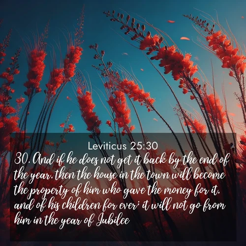 BasicEnglish Leviticus  ; image nature: image with the bible verse :And if he does not get it back by the end of the year, then the house in the town will become the property of him who gave the money for it, and of his children for ever; it will not go from him in the year of Jubilee. ; Browse a vast collection of Bible verse images featuring awe-inspiring landscapes such as calm lakes, vibrant sunsets, and peaceful fields. Download them for free and enjoy verses like KJV Leviticus 25:30. Current verse is overlayed with the thematic nature scene : Desert ocotillo flames against blue sky. Wind sings through its scarlet blooms. ; 25:30