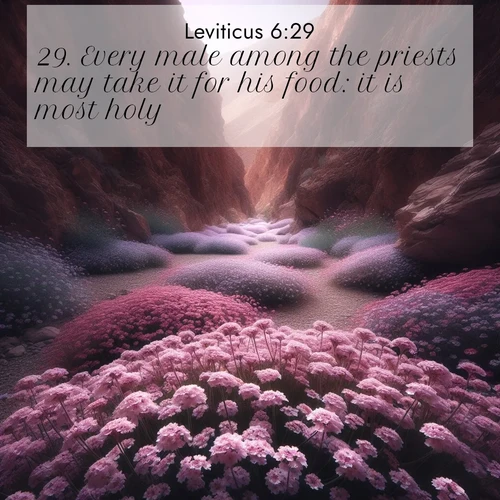 BBE Leviticus 6:29 overlaying nature image scene: Desert verbena carpets hidden canyons. Flash flood waters carved these gardens.;29. Every male among the priests may take it for his food: it is most holy.
