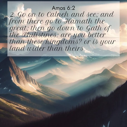 BasicEnglish Amos  ; image nature: image with the bible verse :Go on to Calneh and see; and from there go to Hamath the great; then go down to Gath of the Philistines: are you better than these kingdoms? or is your land wider than theirs? ; Explore a collection of free Bible verse images paired with serene landscapes like golden beaches, verdant forests, and clear blue skies. Each image is ideal for desktop or phone wallpapers. Share verses like KJV Amos 6:2. Current verse is overlayed with the thematic nature scene : Summer storms build over mountain peaks at midday. ; 6:2