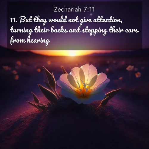 BasicEnglish Zechariah  ; image nature: image with the bible verse :But they would not give attention, turning their backs and stopping their ears from hearing; ; Admire our free collection of Bible verse images with beautiful landscapes like sunlit forests, rippling waters, and radiant dawns. Each verse, such as KJV Zechariah 7:11, is ready to download and share. Current verse is overlayed with the thematic nature scene : Desert evening primrose opens to the setting sun. Stars emerge in the deepening purple sky. ; 7:11