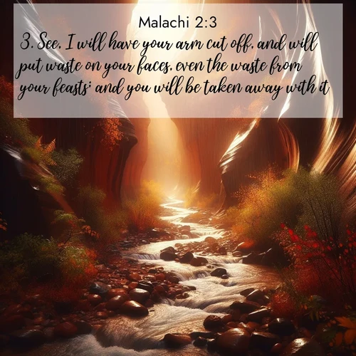 BBE Malachi 2:3 overlaying nature image scene: Autumn rain creates temporary streams in slot canyons.;3. See, I will have your arm cut off, and will put waste on your faces, even the waste from your feasts; and you will be taken away with it.