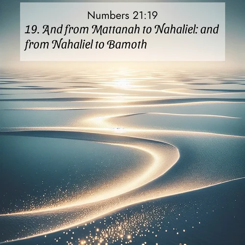BBE Numbers 21:19 overlaying nature image scene: Summer heat waves ripple above salt flats stretching to the horizon.;19. And from Mattanah to Nahaliel: and from Nahaliel to Bamoth: