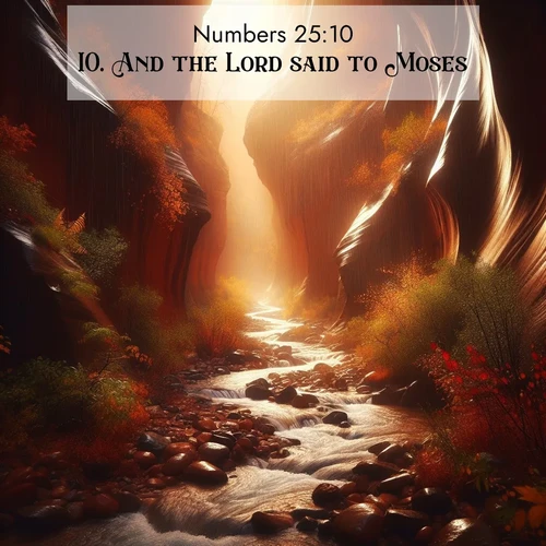 BBE Numbers 25:10 overlaying nature image scene: Autumn rain creates temporary streams in slot canyons.;10. And the Lord said to Moses,