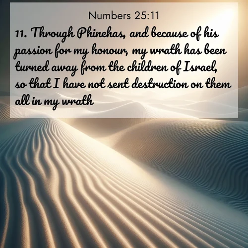 BBE Numbers 25:11 overlaying nature image scene: Sand ripples stretch endlessly across white gypsum dunes.;11. Through Phinehas, and because of his passion for my honour, my wrath has been turned away from the children of Israel, so that I have not sent destruction on them all in my wrath.