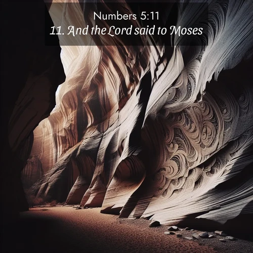 BasicEnglish Numbers  ; image nature: image with the bible verse :And the Lord said to Moses, ; Explore Bible verses combined with serene beach photos, desert dunes, and infinite skies, highlighting God&#039;s majesty in every landscape. Download and share inspiring verses like KJV Numbers 5:11. Current verse is overlayed with the thematic nature scene : Desert varnish stains canyon walls. Ancient stories weather in stone. ; 5:11