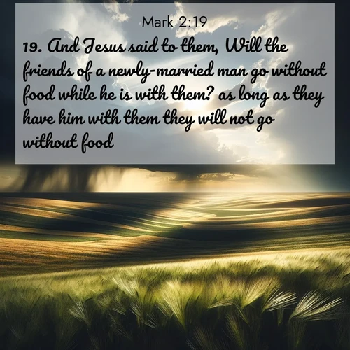 BBE Gospel of Mark 2:19 overlaying nature image scene: Summer storms approach across vast prairie skies.;19. And Jesus said to them, Will the friends of a newly-married man go without food while he is with them? as long as they have him with them they will not go without food.