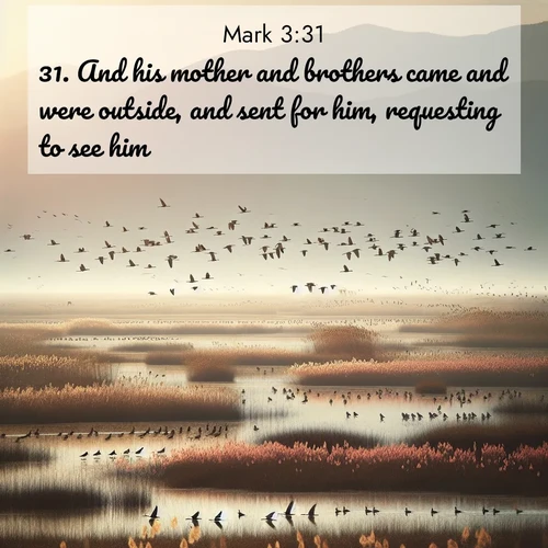 BBE Gospel of Mark 3:31 overlaying nature image scene: Spring migration fills marshlands with calling birds.;31. And his mother and brothers came and were outside, and sent for him, requesting to see him.
