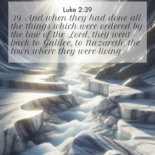 BasicEnglish Gospel of Luke  ; image nature: image with the bible verse :And when they had done all the things which were ordered by the law of the Lord, they went back to Galilee, to Nazareth, the town where they were living. ; Browse a vast collection of Bible verse images featuring awe-inspiring landscapes such as calm lakes, vibrant sunsets, and peaceful fields. Download them for free and enjoy verses like KJV Gospel of Luke 2:39. Current verse is overlayed with the thematic nature scene : Mountain streams carve marble smooth. Sunlight dances on clear pools. ; 2:39