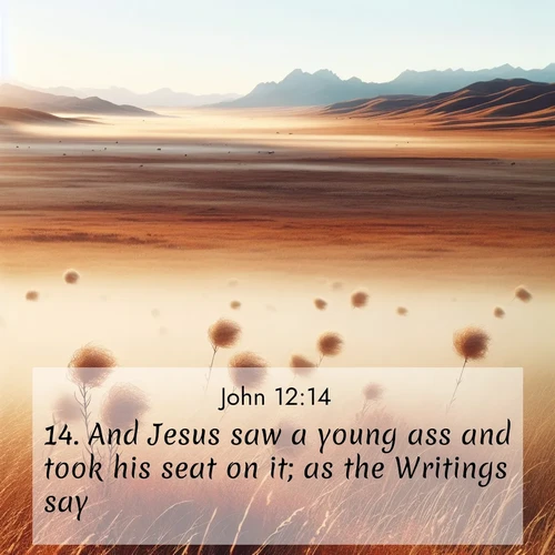 BBE Gospel of John 12:14 overlaying nature image scene: Autumn wind sends tumbleweeds dancing across the prairie.;14. And Jesus saw a young ass and took his seat on it; as the Writings say,