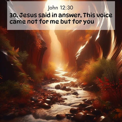 BasicEnglish Gospel of John  ; image nature: image with the bible verse :Jesus said in answer, This voice came not for me but for you. ; Download high-resolution Bible verse images showcasing the beauty of God&#039;s creation—from radiant sunsets to tranquil rivers. Free for use as wallpapers or sharing verses like KJV Gospel of John 12:30. Current verse is overlayed with the thematic nature scene : Autumn rain creates temporary streams in slot canyons. ; 12:30