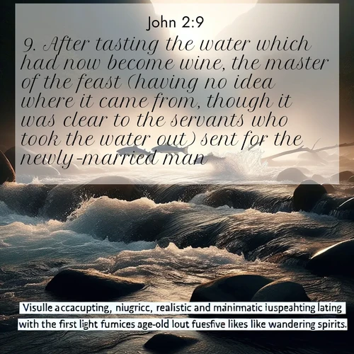 BBE Gospel of John 2:9 overlaying nature image scene: Wild salmon leap ancient rapids. Mist rises like spirits at dawn.;9. After tasting the water which had now become wine, the master of the feast (having no idea where it came from, though it was clear to the servants who took the water out) sent for the newly-married man,