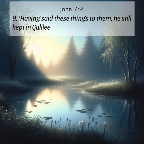 BBE Gospel of John 7:9 overlaying nature image scene: Spring peepers call from a pond reflecting the first evening stars.;9. Having said these things to them, he still kept in Galilee.