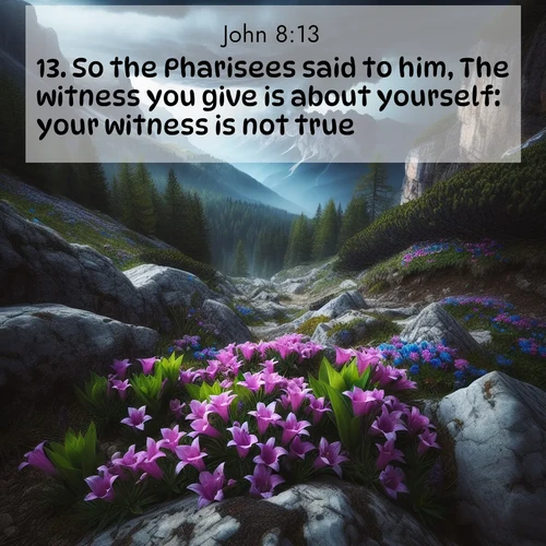 BBE Gospel of John 8:13 overlaying nature image scene: Alpine gentians bloom in rocky crevices. Summer storms gather above treeline.;13. So the Pharisees said to him, The witness you give is about yourself: your witness is not true.