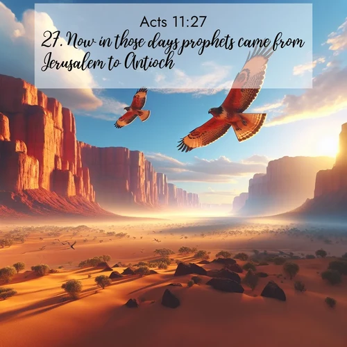 BasicEnglish Acts  ; image nature: image with the bible verse :Now in those days prophets came from Jerusalem to Antioch. ; Explore a spring collection of Bible images, with landscapes of green hills, wildflowers, and crystal-clear streams. These images symbolize the blossoming of God&#039;s creation. Download verses like KJV Acts 11:27. Current verse is overlayed with the thematic nature scene : Desert hawks soar thermal currents. Red cliffs catch golden light. ; 11:27