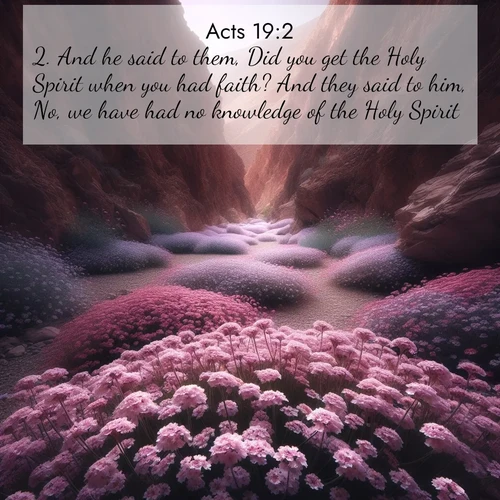 BasicEnglish Acts  ; image nature: image with the bible verse :And he said to them, Did you get the Holy Spirit when you had faith? And they said to him, No, we have had no knowledge of the Holy Spirit. ; Dive into our collection of Bible verse images beautifully illustrated with beach photos, featuring gentle waves, sunsets over the sea, and sandy shores. These scenes evoke the peace and majesty of God. Download and share inspiring verses like KJV Acts 19:2. Current verse is overlayed with the thematic nature scene : Desert verbena carpets hidden canyons. Flash flood waters carved these gardens. ; 19:2