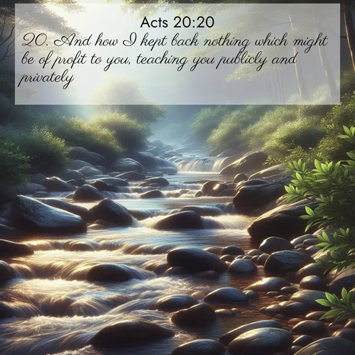 BasicEnglish Acts  ; image nature: image with the bible verse :And how I kept back nothing which might be of profit to you, teaching you publicly and privately, ; Browse a vast collection of Bible verse images featuring awe-inspiring landscapes such as calm lakes, vibrant sunsets, and peaceful fields. Download them for free and enjoy verses like KJV Acts 20:20. Current verse is overlayed with the thematic nature scene : A mountain stream tumbles over smooth rocks between banks of mountain laurel. ; 20:20