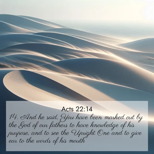 BBE Acts 22:14 overlaying nature image scene: Coastal dunes shift slowly beneath constant winds.;14. And he said, You have been marked out by the God of our fathers to have knowledge of his purpose, and to see the Upright One and to give ear to the words of his mouth.