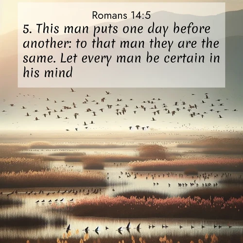BBE Romans 14:5 overlaying nature image scene: Spring migration fills marshlands with calling birds.;5. This man puts one day before another: to that man they are the same. Let every man be certain in his mind.