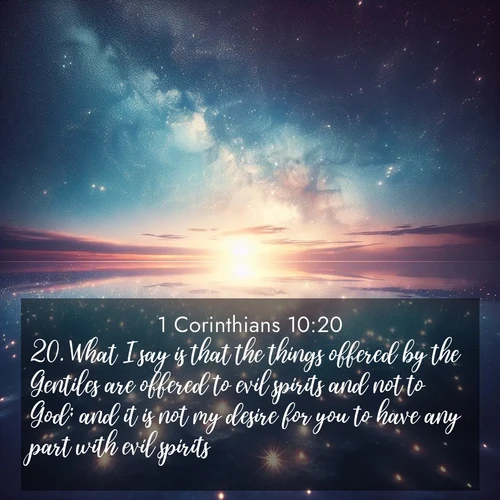 BBE 1 Corinthians 10:20 overlaying nature image scene: Stars reflect perfectly in the salt flats after rainfall. The horizon disappears in the mirror-like expanse.;20. What I say is that the things offered by the Gentiles are offered to evil spirits and not to God; and it is not my desire for you to have any part with evil spirits.