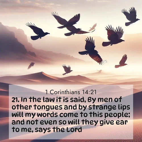 BBE 1 Corinthians 14:21 overlaying nature image scene: Desert ravens soar on thermal currents. Their wings wear shadows like cloaks.;21. In the law it is said, By men of other tongues and by strange lips will my words come to this people; and not even so will they give ear to me, says the Lord.