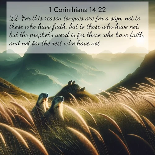 BBE 1 Corinthians 14:22 overlaying nature image scene: Mountain meadow grasses bend in wind. Marmots whistle from rocky outcrops.;22. For this reason tongues are for a sign, not to those who have faith, but to those who have not: but the prophet's word is for those who have faith, and not for the rest who have not.
