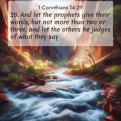 BBE 1 Corinthians 14:29 overlaying nature image scene: Spring floods transform a desert canyon into a rushing river.;29. And let the prophets give their words, but not more than two or three, and let the others be judges of what they say.