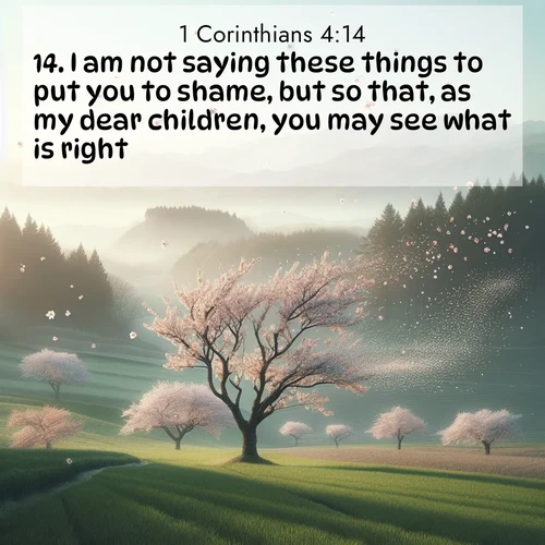 BasicEnglish 1 Corinthians  ; image nature: image with the bible verse :I am not saying these things to put you to shame, but so that, as my dear children, you may see what is right. ; Explore serene Bible verse images adorned with photos of divine creation—tranquil beaches, snowy mountains, and starry skies. Each image is free to download and share. Verses include KJV 1 Corinthians 4:14. Current verse is overlayed with the thematic nature scene : Spring winds scatter cherry blossoms like snow. ; 4:14